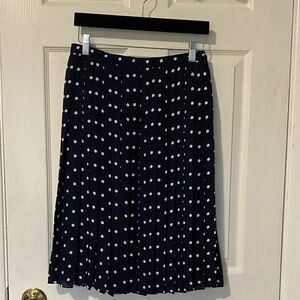 Lauren Ralph Lauren 100% Silk Pleated Polka Dot Skirt Navy and white Size 6